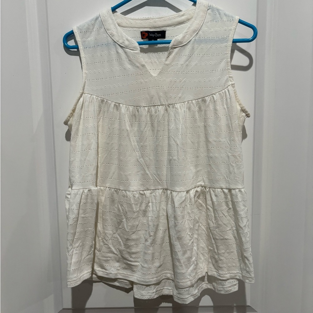 Indigo Poppy White flowy Sleeveless Top, Sz SP